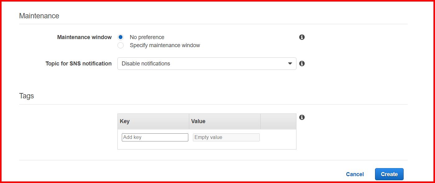 Picture showing the Create button for creating the ElasticCache